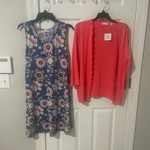 Floral Blue Dress Ana Rose medium and Coral lg nwt  Cardigan Set